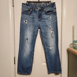 ❤️ Miss Me Cropped Boyfriend Distressed Denim Jeans Size 28 with 24" Inseam